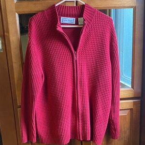 Vintage Sarah Bentley XL Red Knit Cardigan Sweater Cottagecore Fall